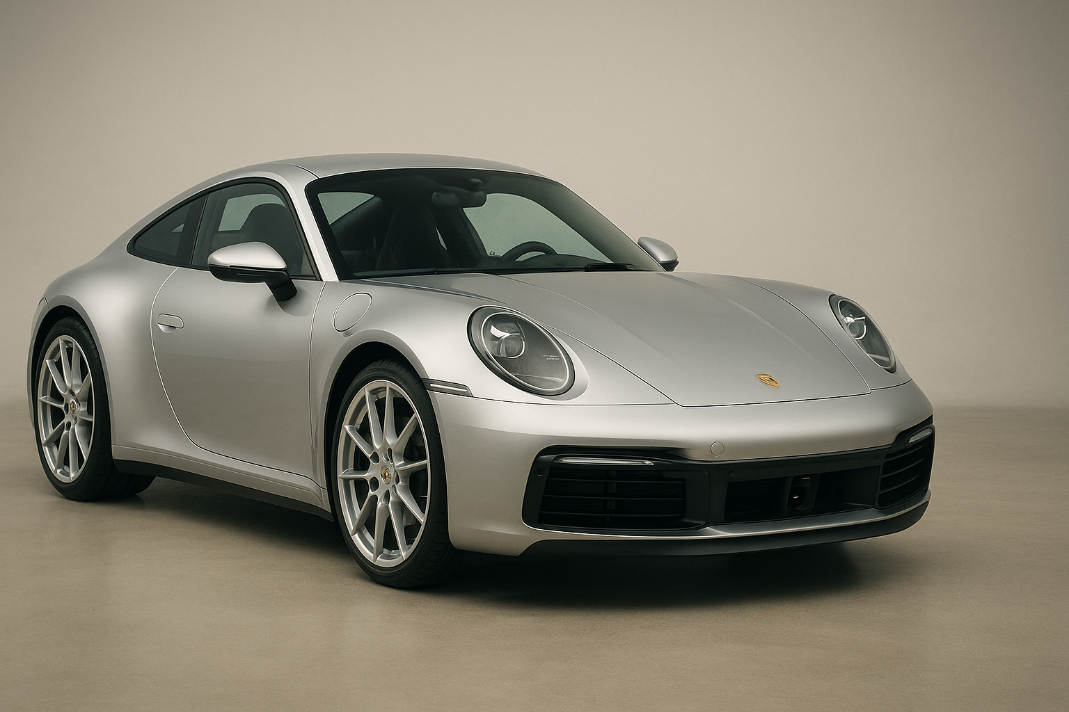 photo 3/4 avant du Porsche 911 Carrera 2020 sur fond neutre, éclairage studio, rendu net