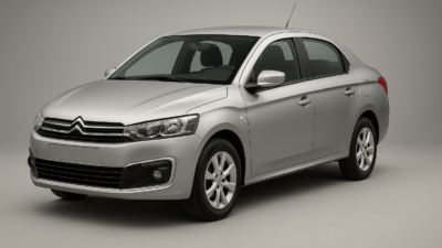 vue 3/4 avant de la C-Elysee sur fond neutre, éclairage studio, rendu net.